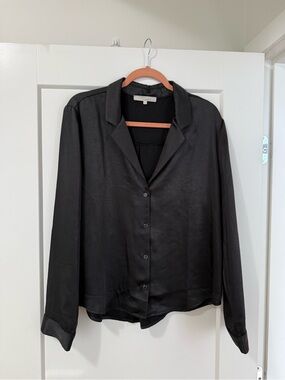 Women's Black Button-Down Satin Blouse